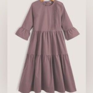 GIRLS DUSTY ROSE TIERED FLOUNCE SLEEVE FOLD PLEATED RUFFLE HEM DRESS SIZE 10/12